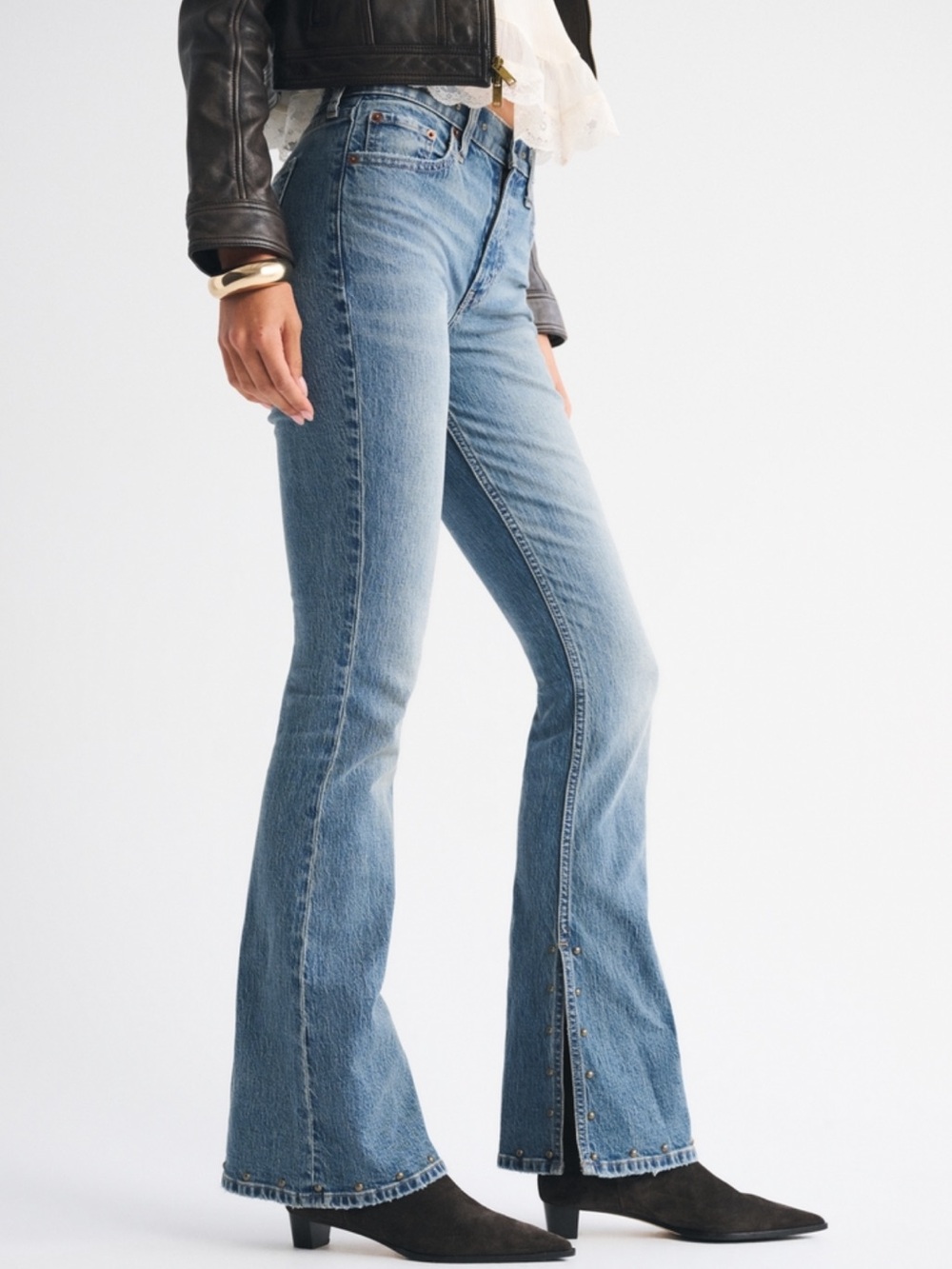 Abercrombie Studded Flare Jeans, Long inseam, high rise *NEW* Unique Cowgirl